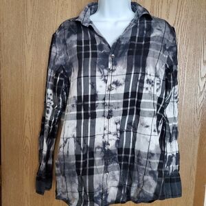 Black and White Tie Dye Plaid Button Down